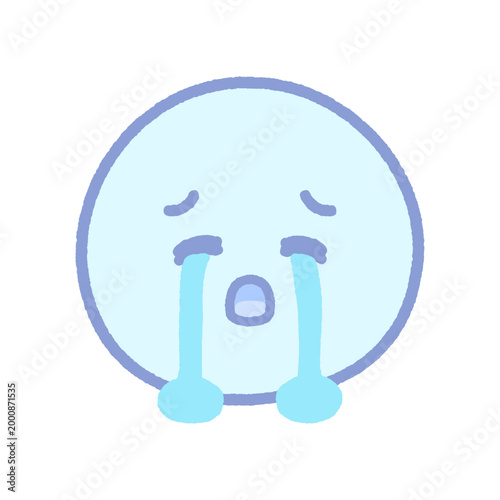 滝のような涙を流して号泣する顔のかわいい絵文字 - 声を出して泣いている顔の手描きのイラスト素材