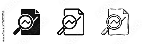 Data Analysis and Audit Icon Set, Magnifying Glass over Document Graph
