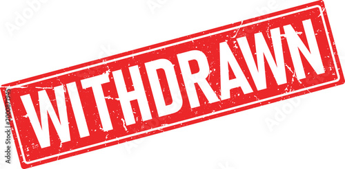 Red rectangular rubber stamp with white distressed text WITHDRAWN