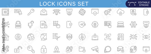 Lock Security Icons Set Cyber Protection Password Shield Encryption Privacy Data Safety Access Control Line Vector Collection for UI UX Web Mobile App Interface Editable Stroke