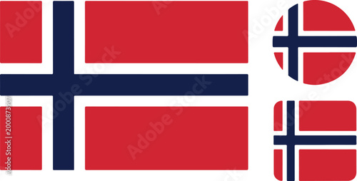 Flag of norway, rectangular, circular and rounded square icons