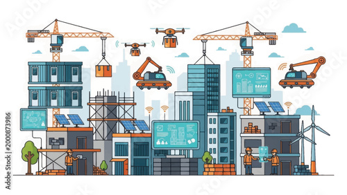 Smart Construction Site Automation: Robotics, Drones, IoT, and Modular Architecture Building a Modern Sustainable Cityscape