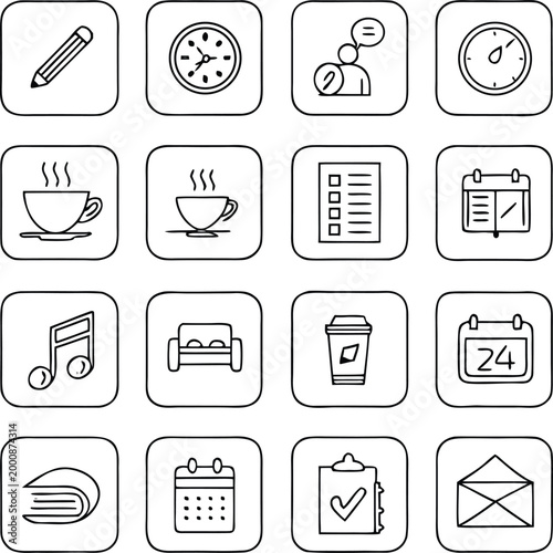 daily routine planner icon set on transparent background