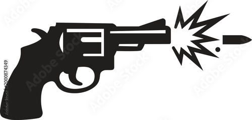 Revolver silhouette with bullet explosion on white background