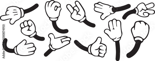 Hand Icons Set of hands and symbols vector collection, peace sign, high five, fist bump, rock on, and heart shape, thin linear illustration