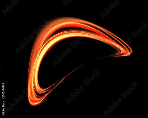 Dynamic orbital flare halo ring. Neon realistic energy swoosh swirl. Abstract light effect on a dark background. Vector illustration