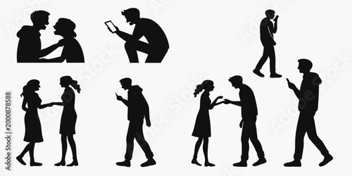 Silhouettes of couples interacting while dining and eating together in a restaurant setting with silhouette restaurant interaction lifestyle communication together relationship enjoying