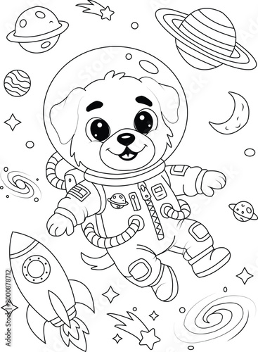 Cute Dog Astronaut Coloring Page for Kids