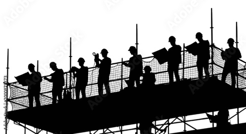 Construction workers on building scaffolding
