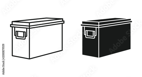 Ammunition box icon set, simple style metal military storage container for bullets or equipment