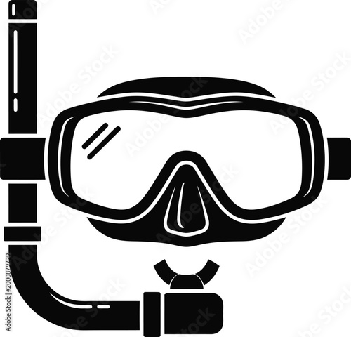 Snorkeling gear, diving mask, scuba diving equipment, black icon