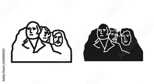Mount rushmore national memorial icon set, vector illustration of famous american presidents carved in stone