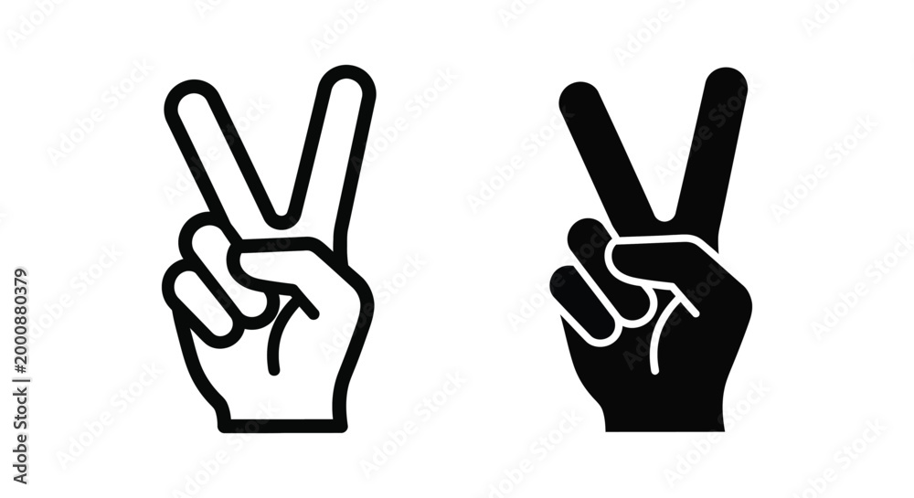 Fototapeta premium Victory hand sign icon, peace gesture, two fingers up, vector illustration