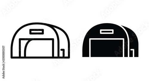 Hangar icon set, warehouse or garage building, storage facility, vector illustration