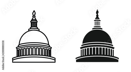 Us capitol building dome vector icon set outline and silhouette of the american capitol dome