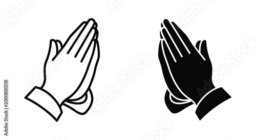 Set of praying hands icons, vector illustration of folded hands in outline and solid style, symbol of prayer and gratitude