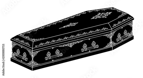 Ornate Black Coffin with Decorative Details