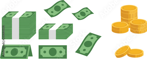 Illustration of Stacked Money Bills and Coins for Finance, Currency, and Banking Concept Designs
