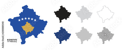 Set of isolated kosovo maps. kosovo flag overlaid with flag proportions. Maps and traveling around the world