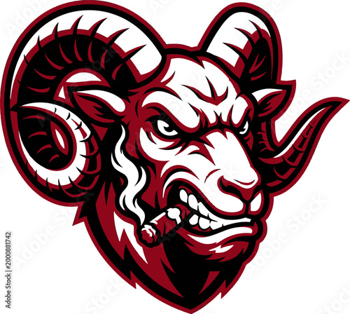 Fierce Ram Mascot with Cigar, Aggressive Animal Emblem
