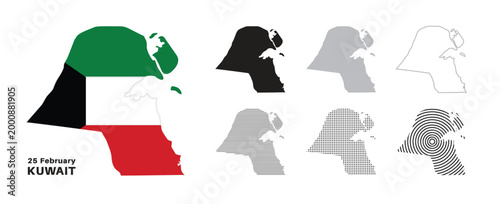 Set of isolated kuwait maps. kuwait flag overlaid with flag proportions. Maps and traveling around the world