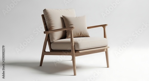 Modern wooden armchair with beige cushions in a minimalist setting armchair cushions minimalist furniture interior comfortable upholstery
