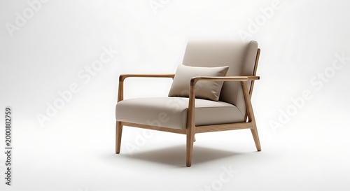 Modern beige armchair with wooden frame and cushions armchair cushions contemporary comfortable furniture interior relaxing apartment