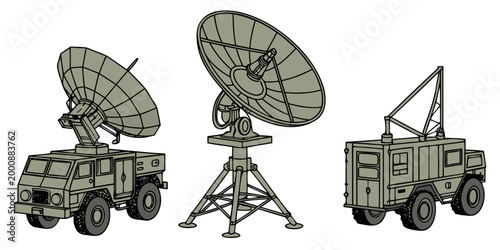 Collection of satellite dish antenna towers for broadcasting and communication with satellite communication telecommunication broadcasting transmission technology wireless receiver transmitter