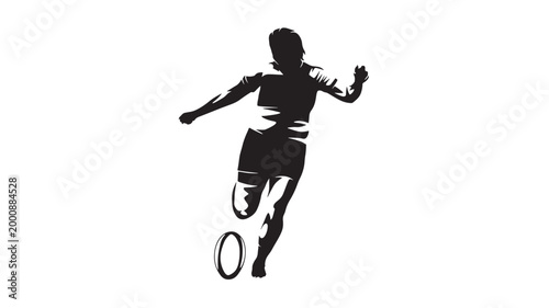 Football player silhouette with ball kick pose on white background for sports logo design and movement illustration