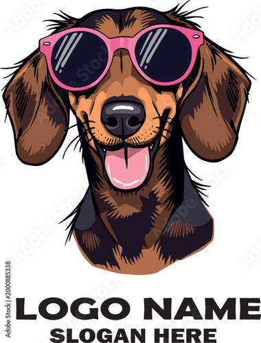 Cute cartoon dog wearing glasses sitting happily in a simple vector illustration style
