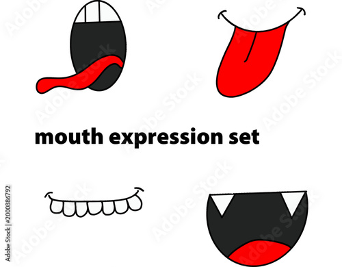 Hand drawn cartoon mouths set with different expressions. Comic doodle vector illustration of funny, scary, and silly faces.