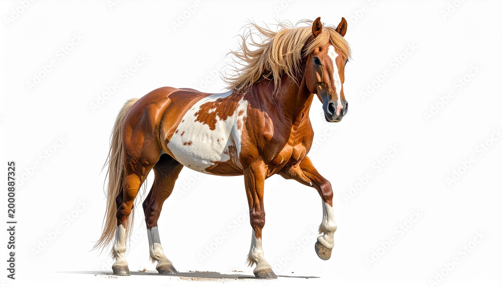 Obraz premium Brown and white horse on white background