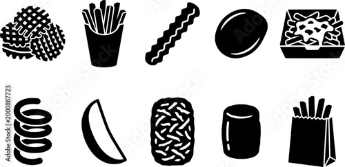 
Black and white handdrawn sketch of savory wavy gridcut potato fries ideal for fast food restaurant menus snack packaging or delicious food blog graphics