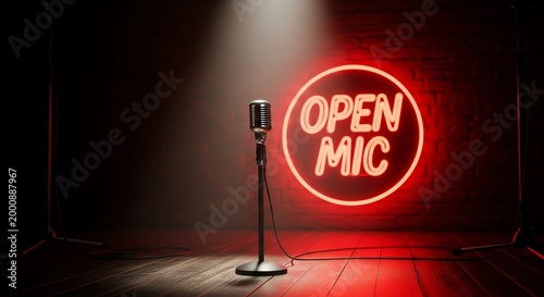 Open mic neon sign microphone