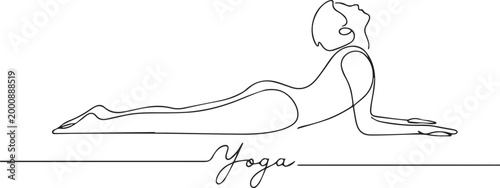 Continuous line drawing of a woman in a yoga pose isolated on white background