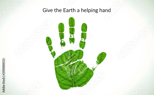 Konstfotografi Green handprint with leaves a symbol of nature and environmental awareness