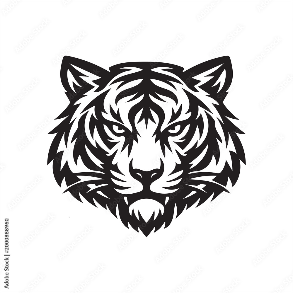 Fototapeta premium Detailed Tiger Head Illustration in Black and White Tribal Style