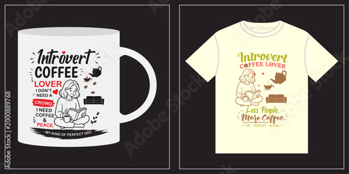 Introvert Coffee Lover Girl Reading Book Mug T Shirt Personalized Graphic Design.