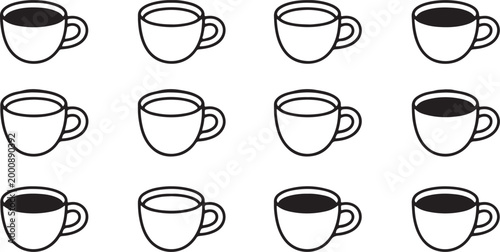 Coffee Cup with Saucer Icon Set Line Art  set of coffee cups set of vector design on transparent background.
