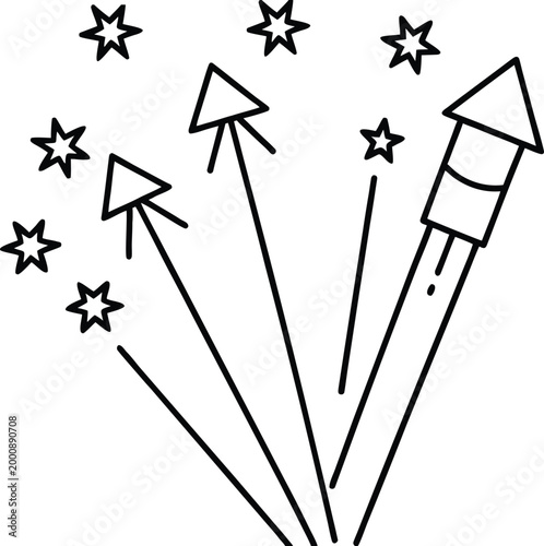 Fireworks display celebration icon with shooting rockets and stars.