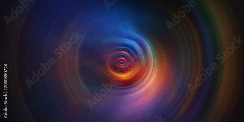 Fotografie Abstract circular vortex pattern featuring vibrant neon colors swirling into deep center tunnel light effect art concept