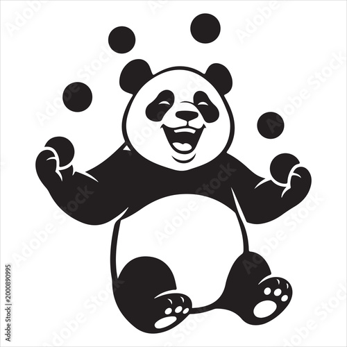 black panda silhouette juggling balls clean lines design