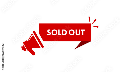 Red megaphone banner with Sold Out text. Professional vector illustration for retail stock announcements, marketing alerts, and commercial product availability status.
