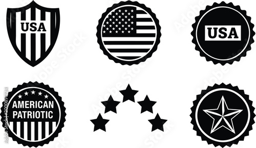 Set of american patriotic symbols and emblems for usa independence day celebration.