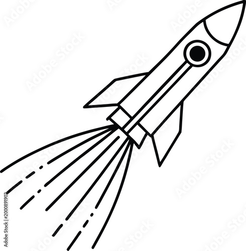 Rocket flying with exhaust trails against checkered background.