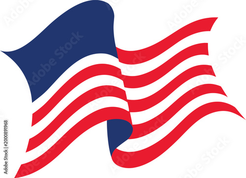 Waving American flag on transparent background.