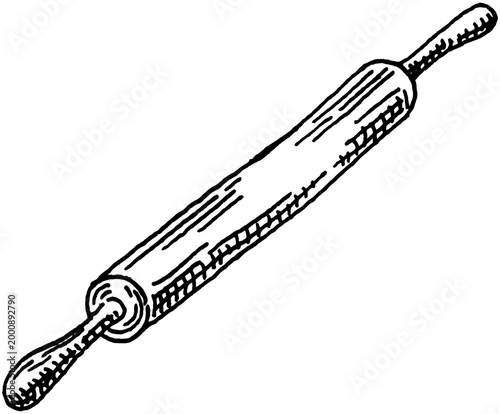Vintage rolling pin side view hand drawn engraving baking tool illustration