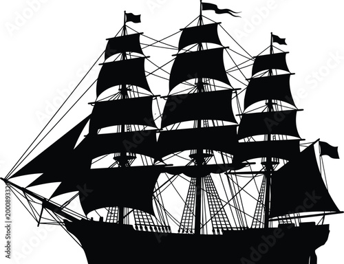 Black silhouette of a sailing ship