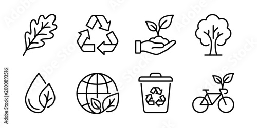 Set of environmental and ecology icons, vector line art illustration