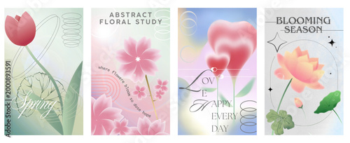 elegant watercolor floral studio set with tulips and handwritten spring quotes on pastel background